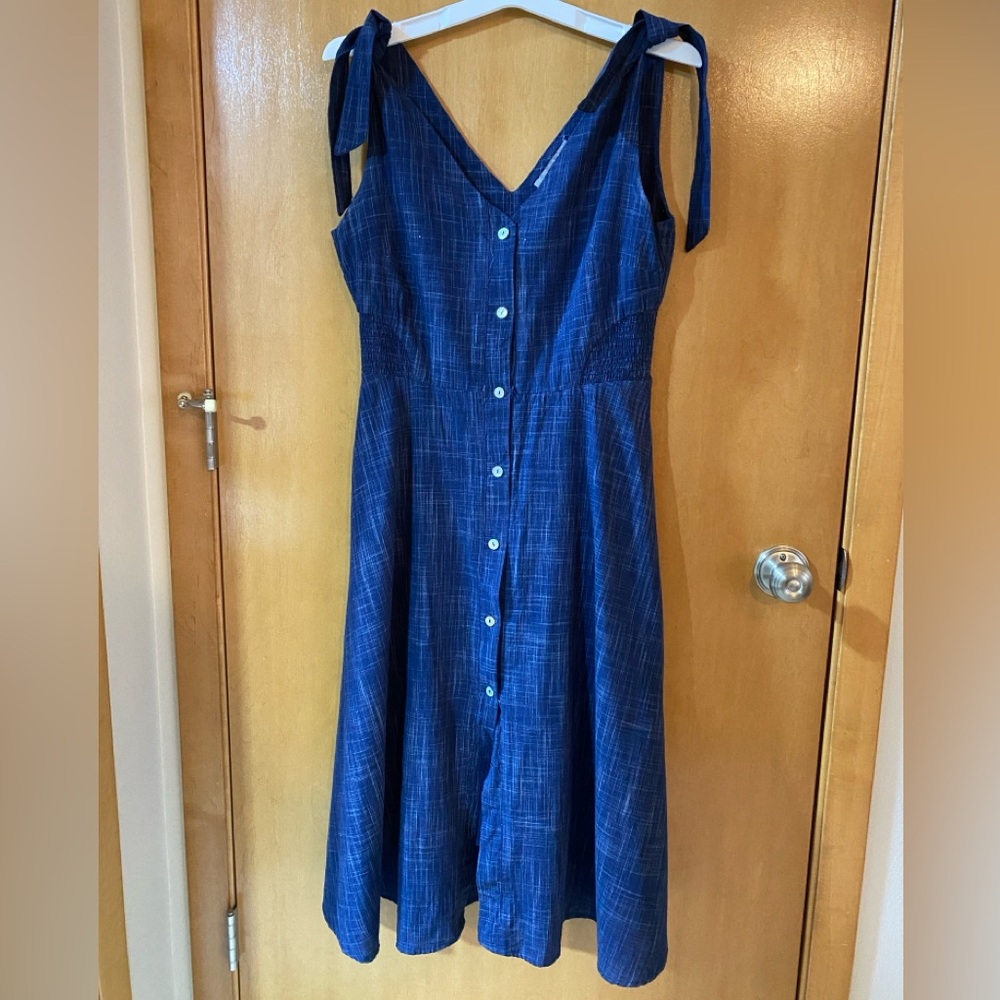 Marled Navy Button-Front Midi Dress